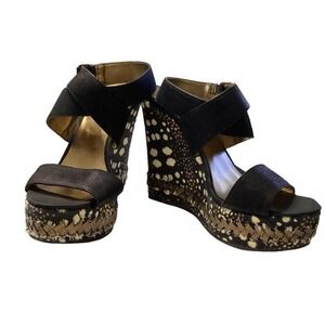 Nine West black leather straps‎ wedge sandals size 7.5